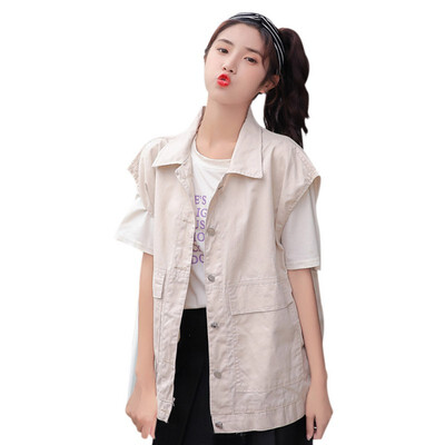 

Women Sweet Sexy Wild Long Lapel Loose Wild Harajuku Style Tooling Sleeveless Suit Sweet Vest