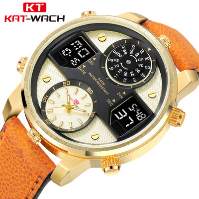 

KAT-WACH electronic watch leather strap waterproof luminous double movement multi-function sports quartz watch mens watch