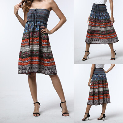 

Roseonmyhand Women Long Hippie Bohemian Gypsy Boho Flowers Elastic Waist Floral Halter Skirt