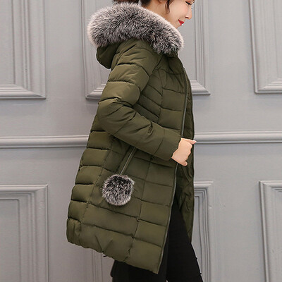

Roseonmyhand Women Hooded Outwear Warm Coat Long Thick Fur Collar Cotton Parka Slim Jacket