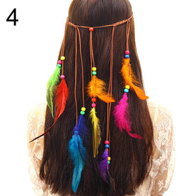 

Bohemian Women Peacock Feather Headband Braided Rope Hair Band Hippie Headdress
