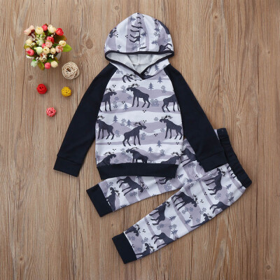 

Newborn Infant Baby Boy Girl Deer Hooded TopsPants 2Pcs Outfits Clothes Set