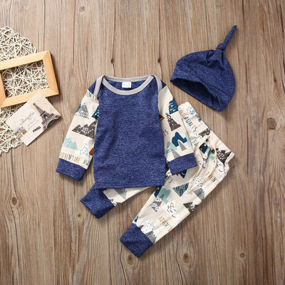 

0-18Months Newborn Baby Boy Clothes Cotton T-shirt TopsPantsHat Outfits Set