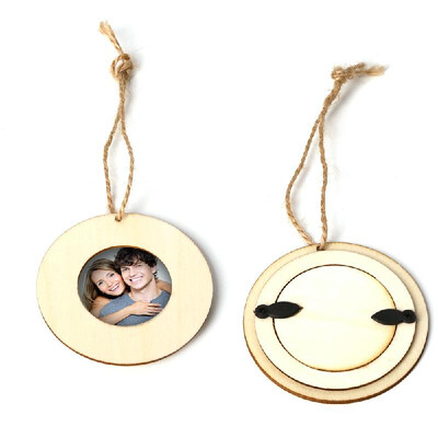 

10pcs Mini Round Wood Photo Frame Picture Holder with Hanging Rope DIY Wooden Crafts for Wall Decoration