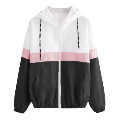 

Toponeto Women Long Sleeve Patchwork Thin Skinsuits Hooded Zipper Pockets Coat BKL