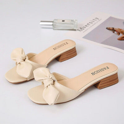 

Slipper women 2019 summer new net red sandals bow womens shoes thick heel simple student slippers