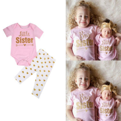 

US Baby Kid Girl Sister Matching Clothes Romper Outfits T Shirt Tops Pants Set