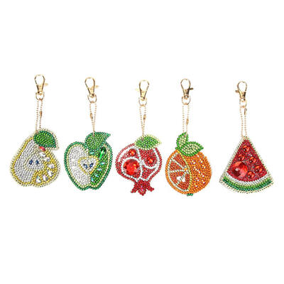 

5pcsset DIY Fruits Full Drill Special Shaped Diamond Painting Keychain