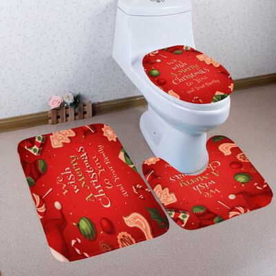 

〖Follure〗3PCS Christmas Bathroom Non-Slip Pedestal Rug Lid Toilet Cover Bath Mat Set