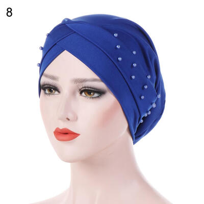 

Women Beads Elastic Turban Hat Muslim Cancer Chemo Cap Hijab Head Wrap