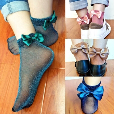 

Women Girls Bowknot Bright Silk Soft Heap Socks Casual Sweet Socks Party Socks