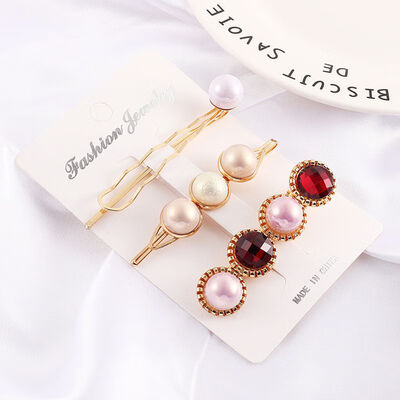 

3pcs KoreaWomen Metal Hairpins Imitation Pearl Colorful Beads Hair Clips Irregular Geometric Hair Styling Accessories