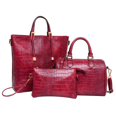 

3Pcs Women Crocodile Zipper Adjustable Tote Handbag Shoulder Bag Clutch Set