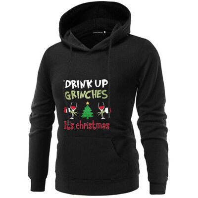 

New Women Fashion Christmas Hoodie Cute Funny Drink Up Grinches Letter Printing Hooded Pullover Sweatshirt