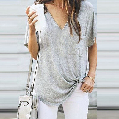 

Nomeni Women Summer Pockets O Neck Short Sleeve Shirt Casual Tops Blouse