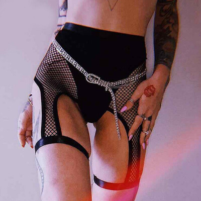 

Women Sexy Mesh Patchwork Shorts Hollow Suspender Garter Belt Holder Dance Pants