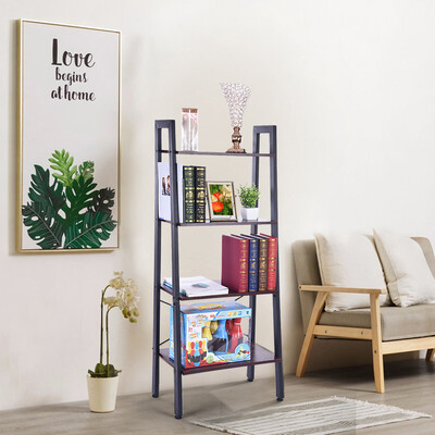 

Siaonvr Vintage Ladder 4-Tier Bookshelf Storage Rack Shelf Unit Wood Metal Frame
