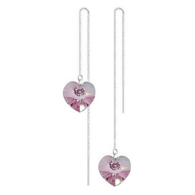 

Women Heart Shape Rhinestone Long Linear Chain Dangle Threader Earrings Jewelry