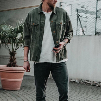 

Mens corduroy loose jacket mens jacket in the long section of the winter mens warm jacket jacket Slim version