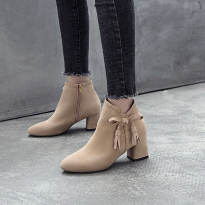 

Rose Ladies Womens Solid Zipper Biker Ankle Flock Flat Ankle Boots Shoes