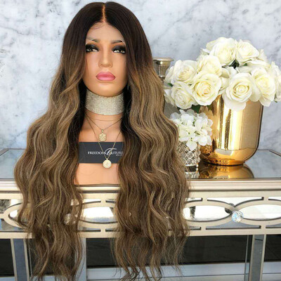 

〖Follure〗Sexy Natural Curly Lace Front Synthetic Wig Fashion Women Gradient Long Wigs