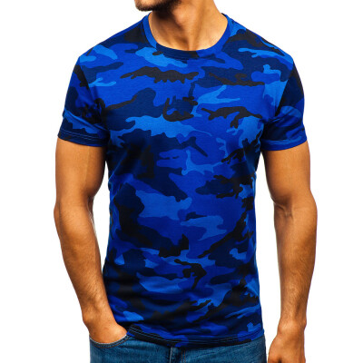 

Toponeto Mens Camouflage Striped Pattern Casual Fashion Lapel Short Sleeve Shirt