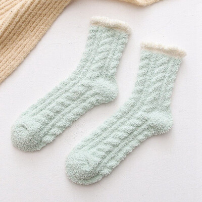 

Autumn Winter Japanese Coral Velvet Tube Socks Women Warm Thickened Floor Socks for Ladies Home Wear Pure Color