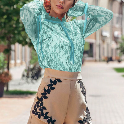 

Womens Office Lace Striped Floral Long Sleeve Slim Work Shirt Tops Perspective