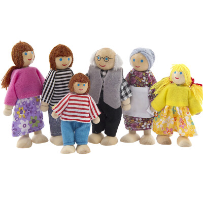 

YIWULAWooden Furniture Dolls House Family Miniature 6 People Set Doll Toy For Kid