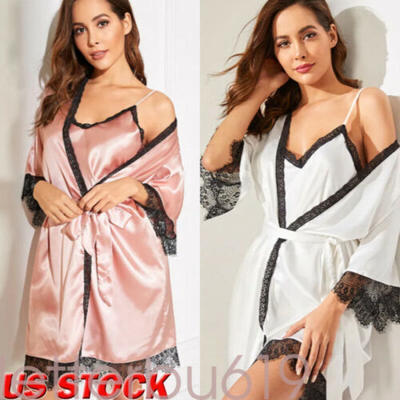 

US Womens Sexy Lace Silk Lingerie Set Sleepwear Underwear Pajamas