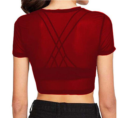 

Toponeto Womens Sheer Mesh See-Through Short Sleeve Crop Tops Casual T Shirt