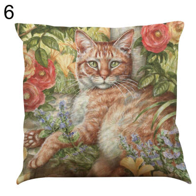 

Linen Cat Play Flower Pillow Case Cushion Cover Sofa Bed Car Cafe Office Decor