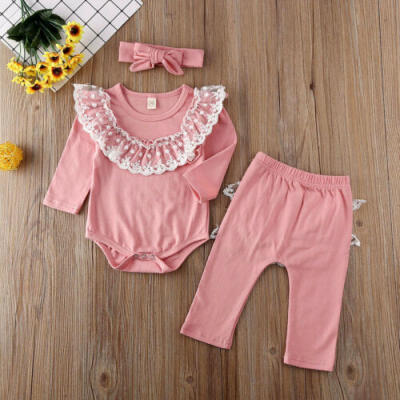 

US Newborn Baby Girl Clothes Ruffle Lace Tops T-shirt Pants Leggings Outfit 3PCS