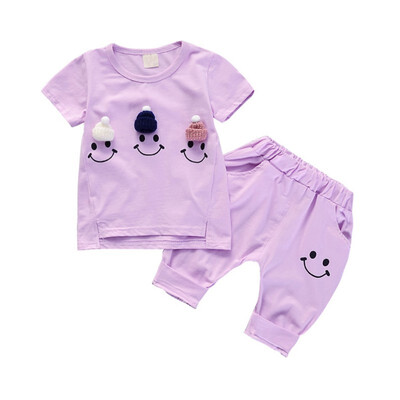 

Baby Girls Boys Clothing Sets Smile Face Summer Girls Clothes Short Sleeve T-shirtShort Kids Clothing Sets For 6M-4 Years