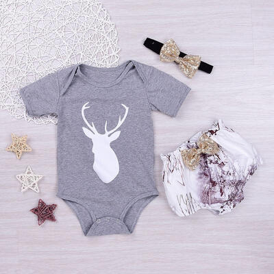 

Cute Kids Baby Girls Outfits Deer Rompers TopsBloomers Shorts PantHeadband 3PCS Set