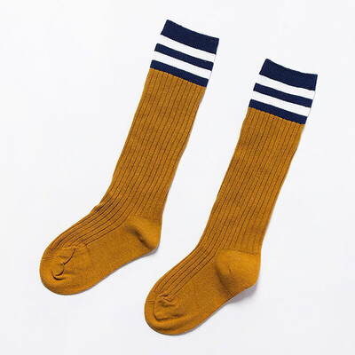 

Child Football Socks Three Bars Knee-High Pure Cotton Striped Stocking Practical