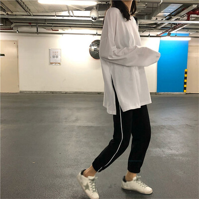 

Casual round neck long sleeve loose T-shirt top 2018