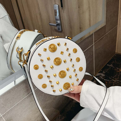 

Tailored Womens Fashion Rivet Pure-Colour Cover Retro Shoulder Bag Circular Bag
