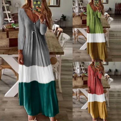 

New Womens Long Sleeve Boho Party Casual Kaftan Maxi Dress Long Dresses