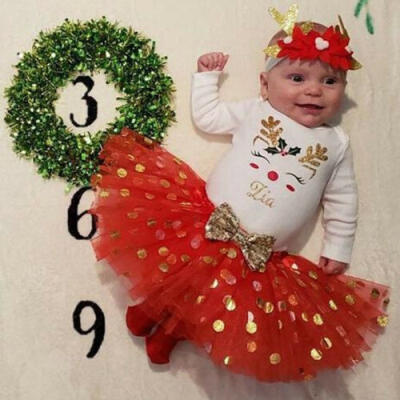 

3Pcs Newborn Baby Kids Girls Christmas Clothes Romper Tops Tutu Skirt Outfits US