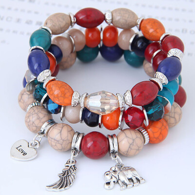 

Marble Pattern Elephant Wings Love Pendant 3 Piece Set Unisex Pair Bracelet Set hot Gift