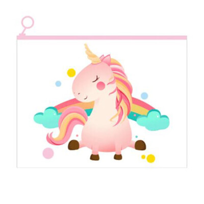 

yuangong Exquisite Life Essentials Colorful Unicorn Ring Zipper File Bag Pencil Case Plastic Portfolio Bag