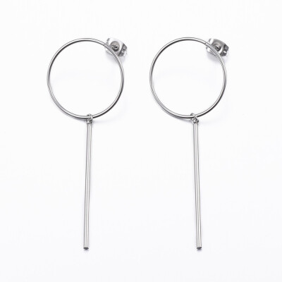 

304 Stainless Steel Dangle Stud Earrings Ring Stainless Steel Color 59x22x15mm Pin 08mm