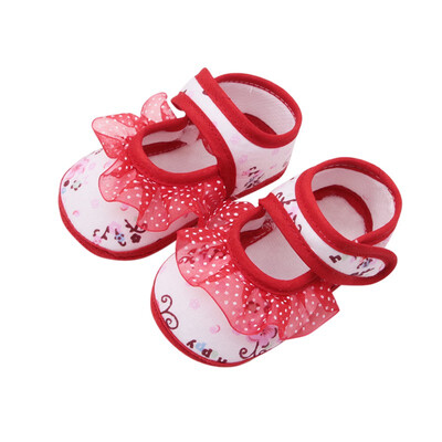 

Spring Lace Flower Printed Baby Girl Shoes Anti-slip Soft Sole Bottom Walking Princess Shoes First Walkers