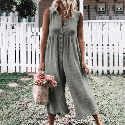 

Women Playsuit Sleeveless Wide Leg Casual Jumpsuit Romper Long Pants Trousers