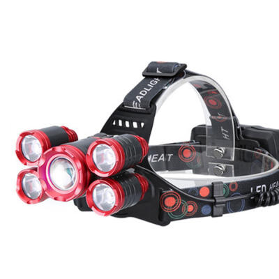 

T6 USB Rechargeable LED Headlamps Waterproof Strong Light Sensor 5 Heads Fishing Lamp With ChargerUS Plug