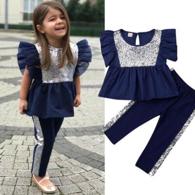 

Newborn Kid Baby Girl Top T-Shirt Long Pants Outfits Set Sequin Clothes Fashion