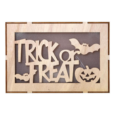 

Wood Halloween Rectangle Hollow LED Light Pendant Festival Home Decor Craft