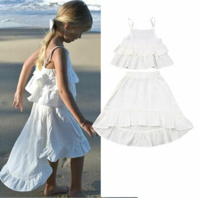 

Fashion Newborn Baby Girl Summer Ruffle Sling Sleeveless Tops Skirt Outfit Dress