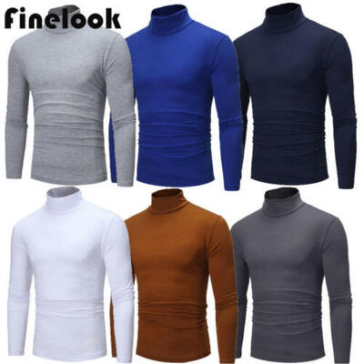 

US Men Long Sleeve Pullover High Neck Turtleneck Stretch Slim Basic T Shirt Top